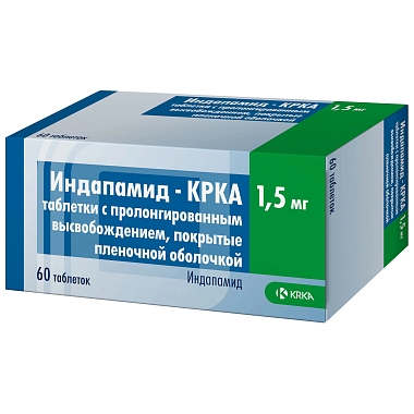 Купить Индапамид-КРКА 1,5 мг 60 шт таблетки с пролонгированным высвобождением покрытые пленочной оболочкой