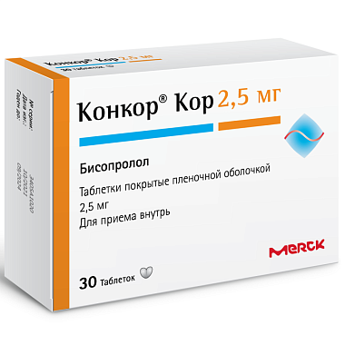 Купить Конкор Кор 2,5 мг 30 шт таблетки покрытые пленочной оболочкой