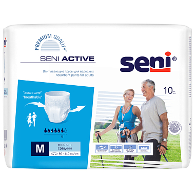 Купить Seni Active 10 шт подгузники-трусы размер M 6 капель