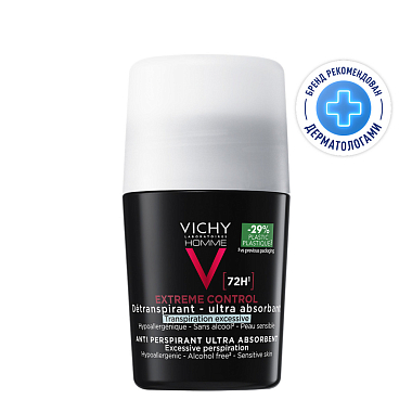 Купить Vichy Homme 50 мл дезодорант-антиперспирант мужской шариковый  против избыточного потоотделения с защитой 72 ч