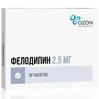 Купить: Фелодипин 2,5 мг 30 шт таблетки с пролонгированным высвобождением покрытые пленочной оболочкой