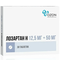 Купить: Лозартан Н 12,5 мг + 50 мг 30 шт таблетки покрытые пленочной оболочкой
