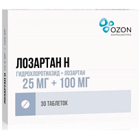 Купить: Лозартан Н 25 мг + 100 мг 30 шт таблетки покрытые пленочной оболочкой