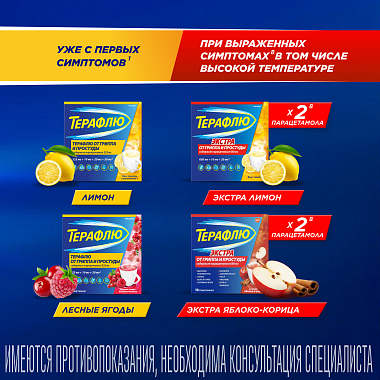 Купить Терафлю 2 г 10 шт порошок для приготовления раствора для приема внутрь лимон