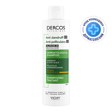 Купить Vichy Dercos 200 мл шампунь-уход интенсивный  против перхоти зуда и себореи для сухих волос с селеном и салициловой кислотой
