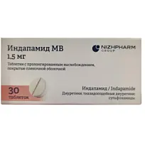 Купить: Индапамид МВ 1,5 мг 30 шт таблетки с пролонгированным высвобождением покрытые пленочной оболочкой