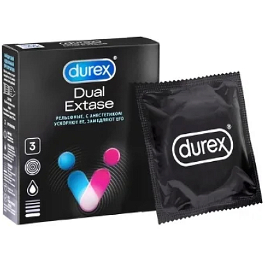 Купить Durex Dual Extase 3 шт презервативы с анестетиком