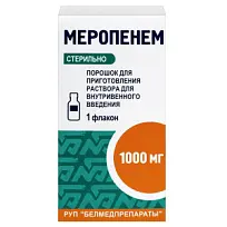 Купить: Меропенем 1 г 1 шт порошок для приготовления раствора для внутривенного введения флакон