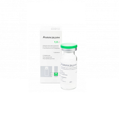 Купить Амикацин 1000 мг 1 шт флакон порошок для приготовления раствора для внутривенного и внутримышечного введения