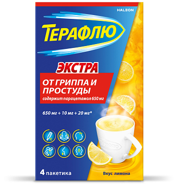 Купить ТераФлю Экстра 2 г 4 шт порошок для приготовления раствора для приема внутрь лимон