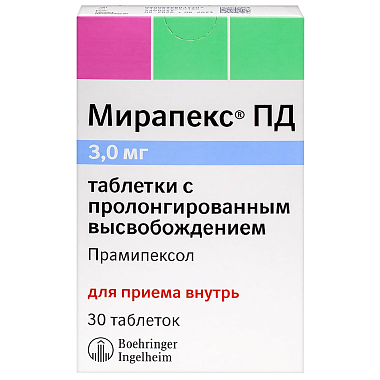 Купить Мирапекс ПД 3 мг 30 шт таблетки с пролонгированным высвобождением
