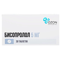 Купить: Бисопролол 5 мг 30 шт таблетки покрытые пленочной оболочкой