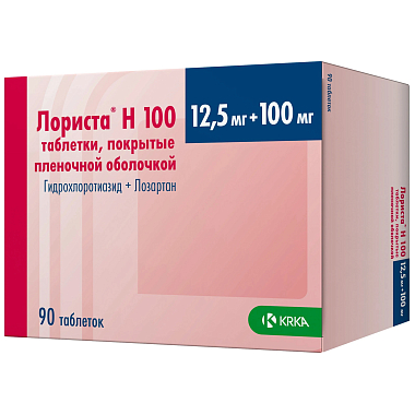 Купить Лориста Н 12,5 мг + 100 мг 90 шт таблетки покрытые пленочной оболочкой
