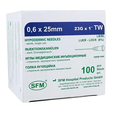 Купить SFM 0,60 мм  х 25 мм 23G 100 шт игла медицинская инъекционная одноразовая стерильная 