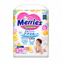 Купить: Merries 58 шт размер M 6-11 кг трусы-подгузники