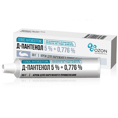 Купить Пантенол Д Плюс Антисептик 5%+0,776% 30 г крем для наружного применения