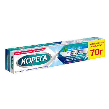 Купить Корега Экстра Сильный 70 г крем для фиксации зубных протезов мятный вкус
