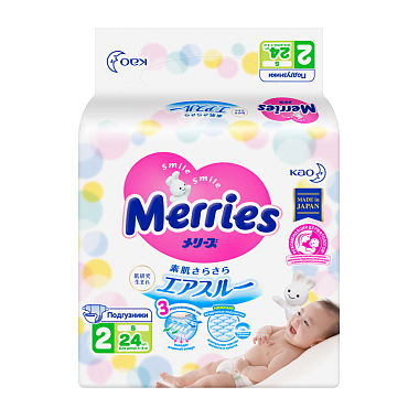 Купить Merries 24 шт подгузники для детей размер S (4-8 кг)