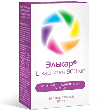 Купить Элькар 900 мг 5 г 10 шт порошок для приготовления раствора для приема внутрь саше-пакеты