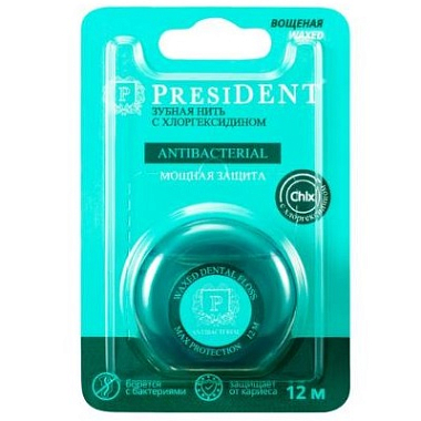 Купить PresiDent 50 м нить зубная мятная с хлоргексидином вощеная