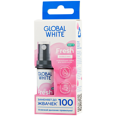 Купить Global White 15 мл спрей для полости рта освежающий мятная жвачка