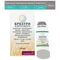 Купить: Брезтри Аэросфера 160 мкг + 7,2 мкг + 5,0 мкг/доза 120 доз 10,7 г аэрозоль для ингаляций дозированный ингалятор 1 шт