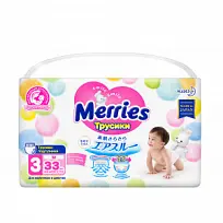 Купить: Merries 33 шт размер M 6-11 кг трусы-подгузники