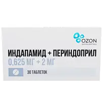 Купить: Индапамид+Периндоприл 0,625 мг + 2 мг 30 шт таблетки