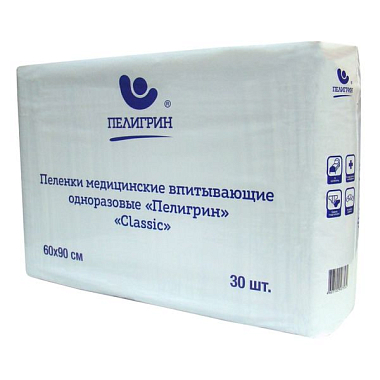 Купить Пелигрин  Классик пелёнки 30 шт 60 см × 90 см одноразовые впитывающие нестерильные