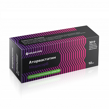 Купить Аторвастатин Медисорб 10 мг 30 шт таблетки покрытые пленочной оболочкой
