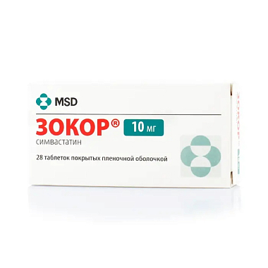 Купить Зокор 10 мг 28 шт таблетки покрытые пленочной оболочкой