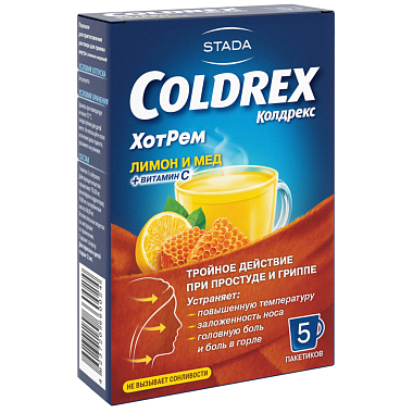 Купить Колдрекс Хотрем 5 шт порошок для приготовления раствора для приема внутрь мед-лимон пакет