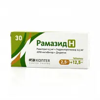 Купить: Рамазид Н 12,5 мг + 2,5 мг 30 шт таблетки