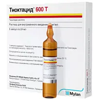 Купить: Тиоктацид 600Т 25 мг/мл 24 мл 5 шт раствор для внутривенного введения