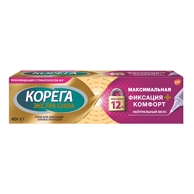 Купить Корега Экстра Сила 40 г крем для фиксации зубных протезов максимальная фиксация + комфорт нейтральный вкус