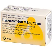 Купить: Пурегон 600 МЕ 0,72 мл 6 шт картридж в комплекте с иглами раствор для подкожного введения