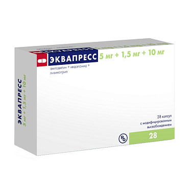 Купить Эквапресс 5 мг + 1,5 мг + 10 мг 28 шт капсулы с модифицированным высвобождением