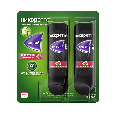 Купить Никоретте фруктово-мятный 1 мг 13,2 мл 2 шт спрей от курения для местного применения