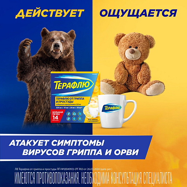 Купить Терафлю 2 г 14 шт порошок для приготовления раствора для приема внутрь лимон