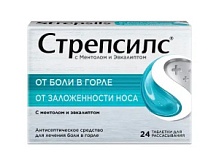 Купить: Стрепсилс 24 шт таблетки для рассасывания ментол-эвкалипт