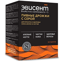 Купить: Дрожжи пивные очищенные сухие с серой Эвисент 500 мг 100 шт таблетки