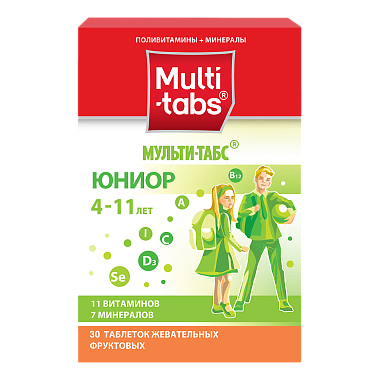 Купить Мульти-Табс Юниор 30 шт таблетки жевательные фрукты