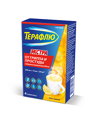 Купить ТераФлю Экстра 2 г 4 шт порошок для приготовления раствора для приема внутрь лимон