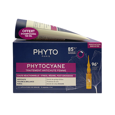 Купить Phytosolba Phyto Phytocyane 5 мл 12 шт сыворотка против выпадения волос для женщин ампулы +  100 мл 1 уп шампунь укрепляющий