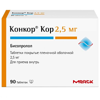 Купить: Конкор Кор 2,5 мг 90 шт таблетки покрытые пленочной оболочкой