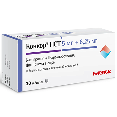 Купить Конкор НСТ 5 мг + 6,25 мг 30 шт таблетки покрытые пленочной оболочкой