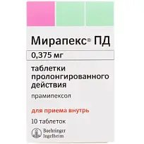 Купить: Мирапекс ПД 0,375 мг 10 шт таблетки с пролонгированным высвобождением