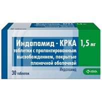 Купить: Индапамид-КРКА 1,5 мг 30 шт таблетки с пролонгированным высвобождением покрытые пленочной оболочкой