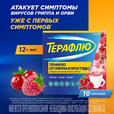 Купить Терафлю 2 г 10 шт порошок для приготовления раствора для приема внутрь лесные ягоды