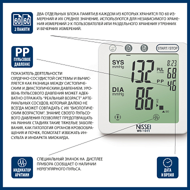 Купить Nissei WS-1011 тонометр автоматический на запястье